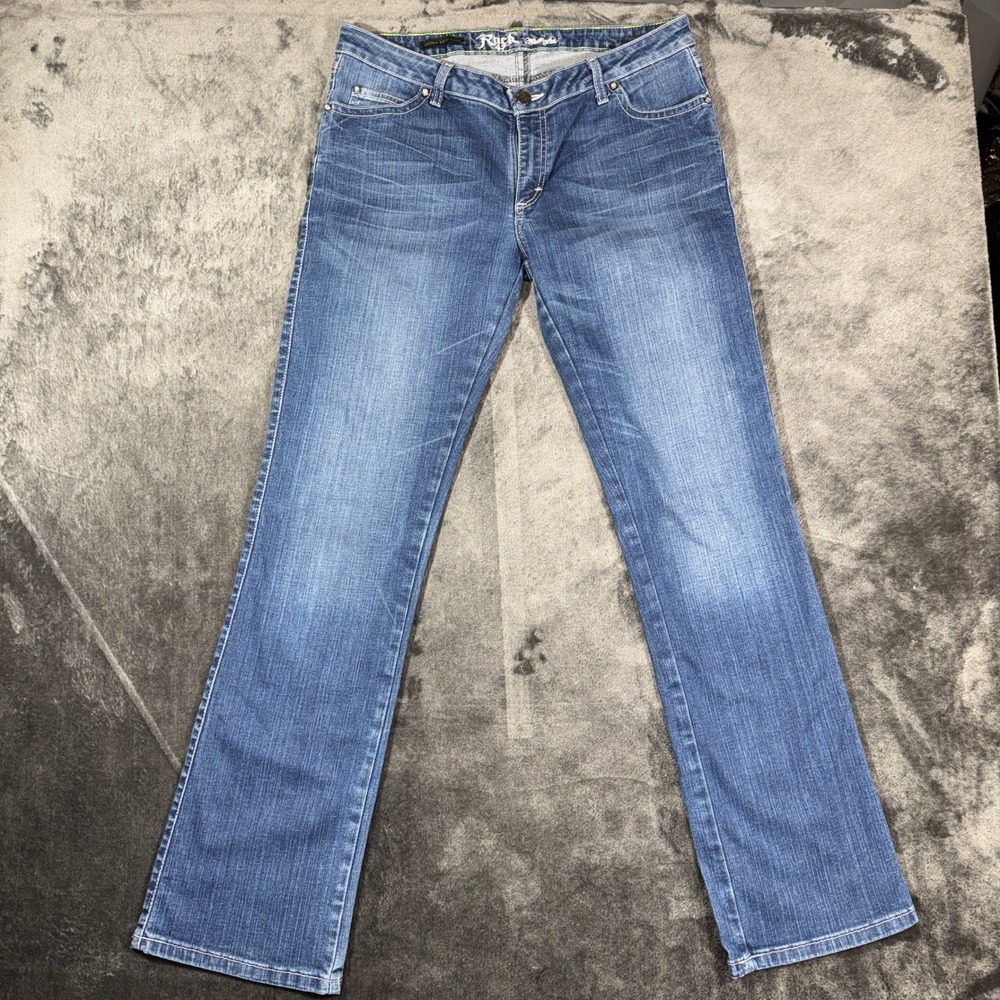 Rock 47 by Wrangler Womens Ultra Low Rise Bootcut Jeans Cross Pockets 32x34